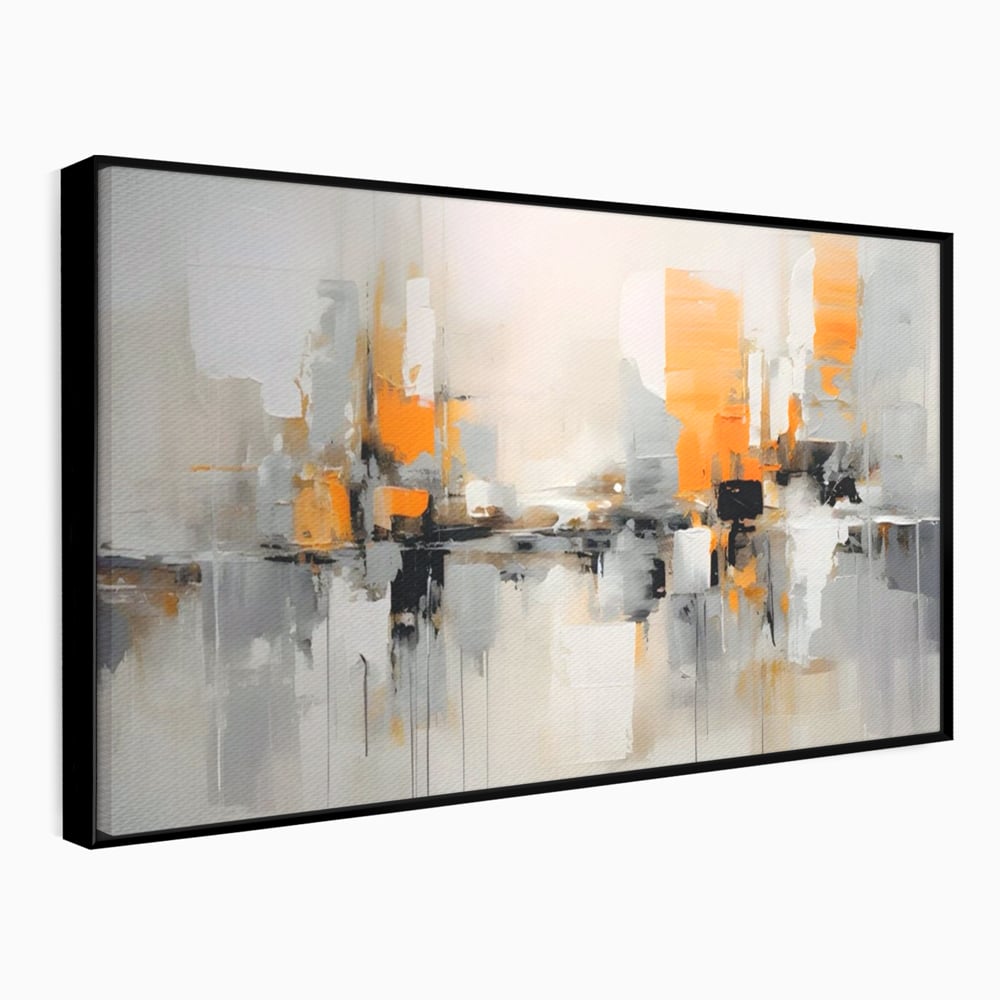 Tablou canvas cu pictura abstracta cu reflexii urbane, in rama de aluminiu negru