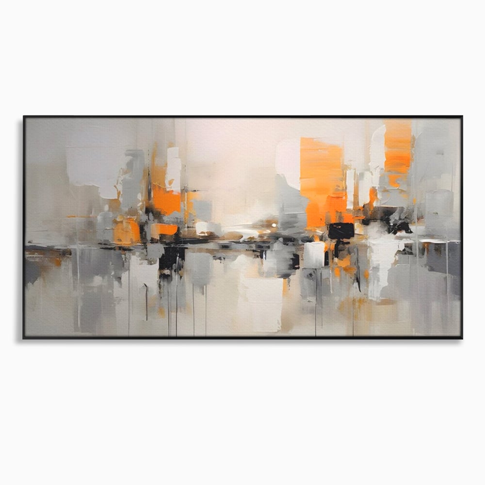 Tablou canvas cu pictura abstracta cu reflexii urbane, in rama de aluminiu negru