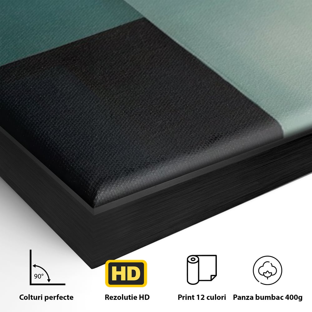 Detaliu al suprafetei: tablou canvas cu forme geometrice, in rama de aluminiu negru