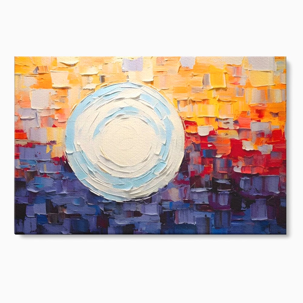 Tablou canvas cu tablou pictat cu sfera alba centrala, fara rama, pe sasiu de lemn