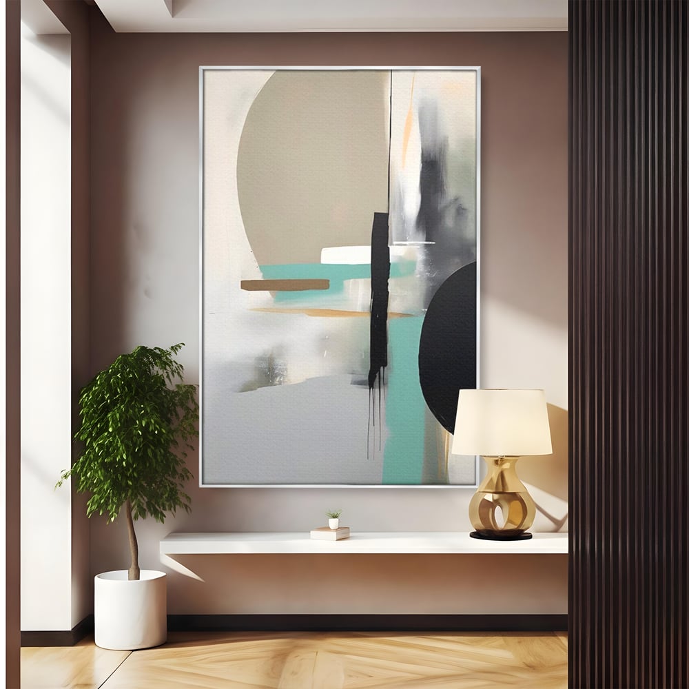 Tablou canvas cu tablou canvas cu forme abstracte, in rama de aluminiu argintiu