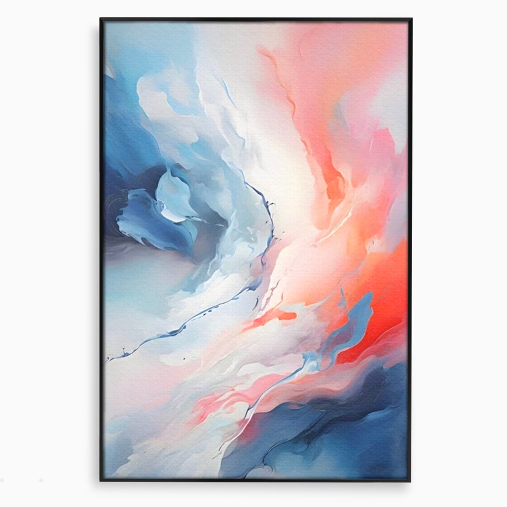 Tablou canvas cu pictura abstracta cu valuri cromatice, in rama de aluminiu negru