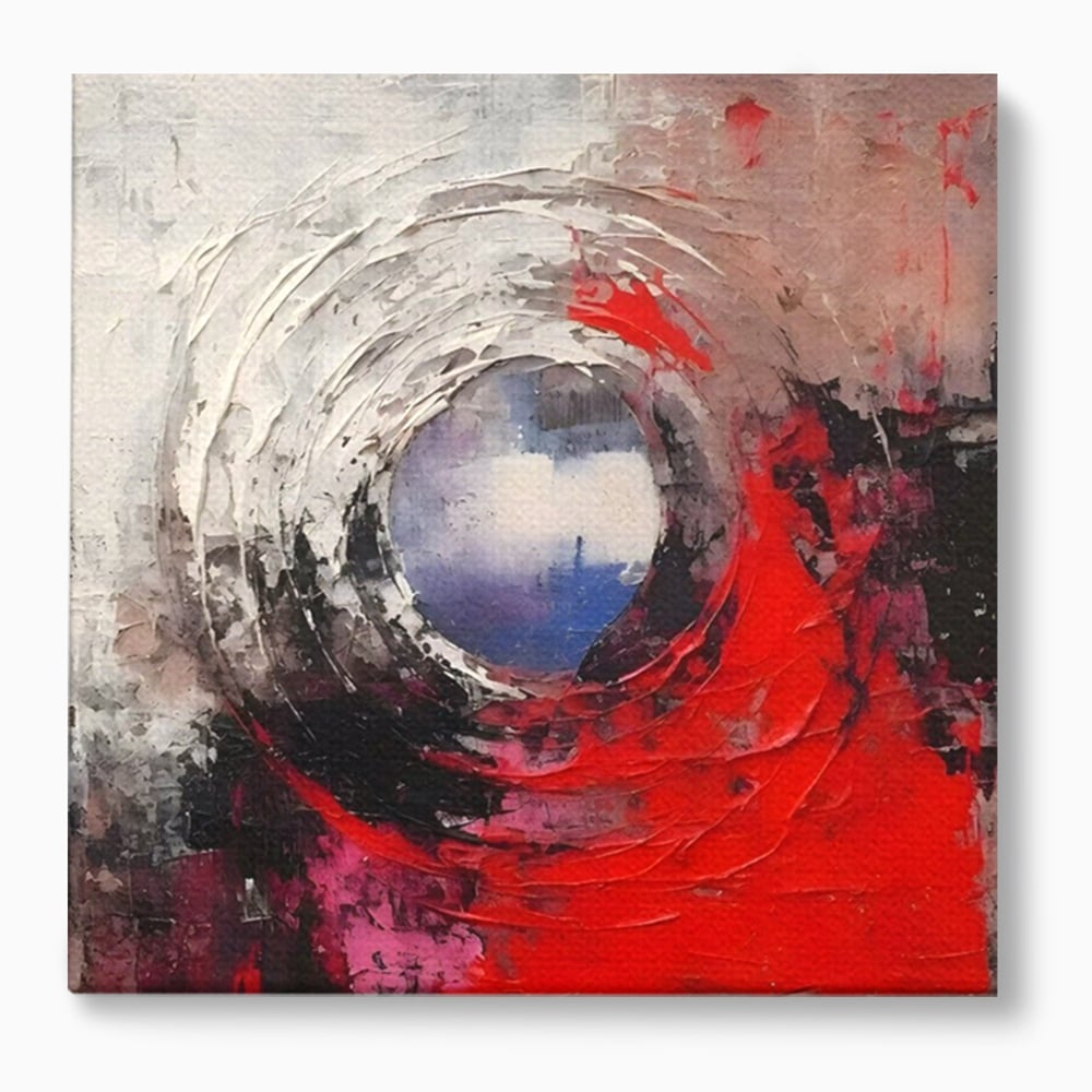 Tablou canvas cu pictura abstracta cu vortex rosu si alb, fara rama, pe sasiu de lemn