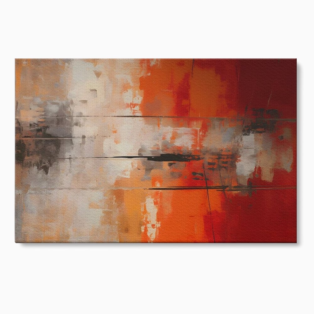 Tablou canvas cu pictura abstracta cu linii negre orizontale, fara rama, pe sasiu de lemn