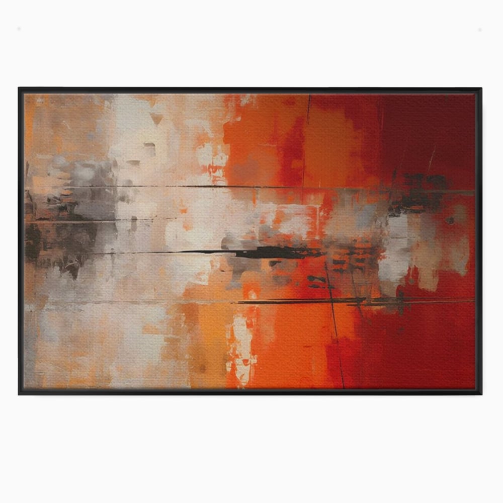 Tablou canvas cu pictura abstracta cu linii negre orizontale, in rama de aluminiu negru