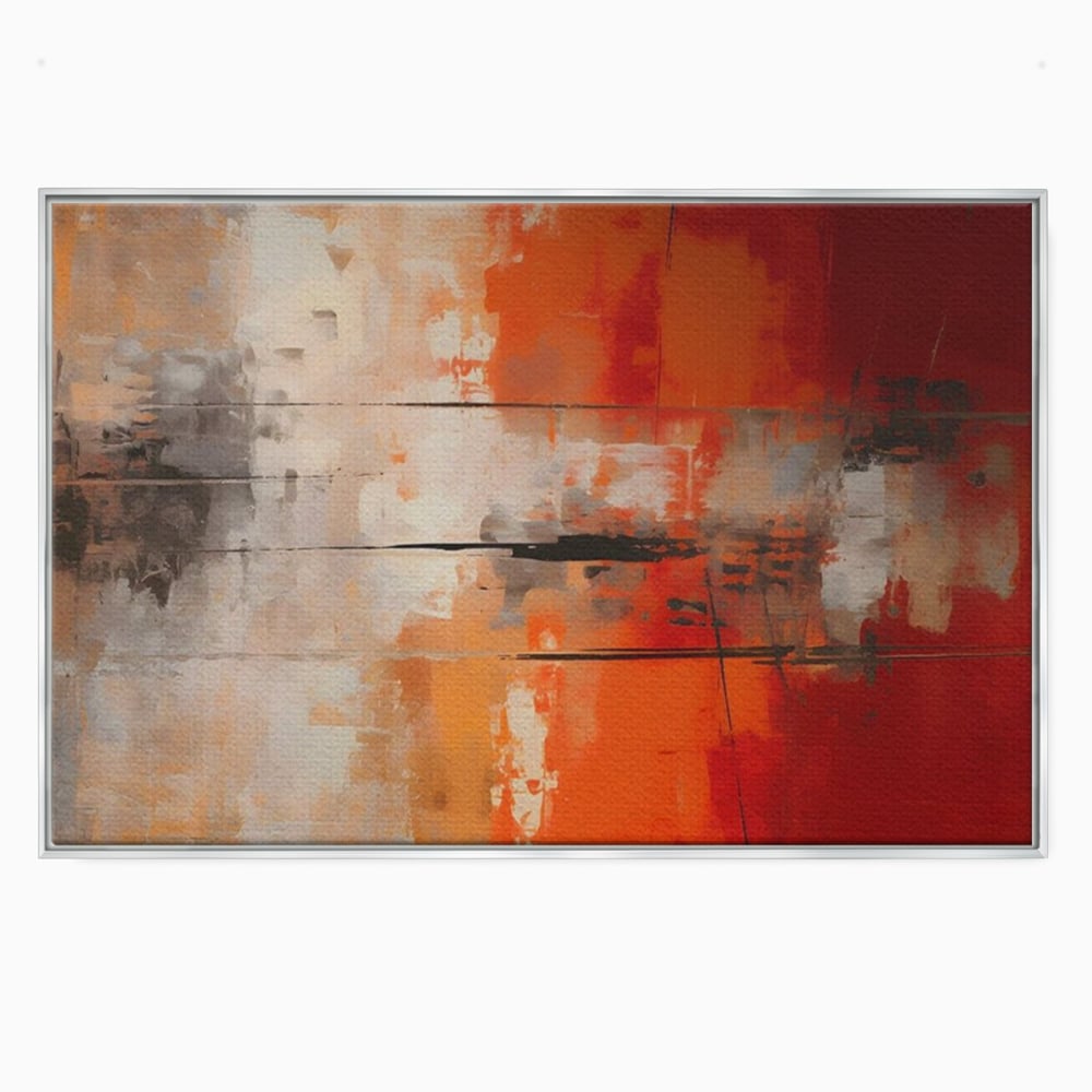 Tablou canvas cu pictura abstracta cu linii negre orizontale, in rama de aluminiu argintiu