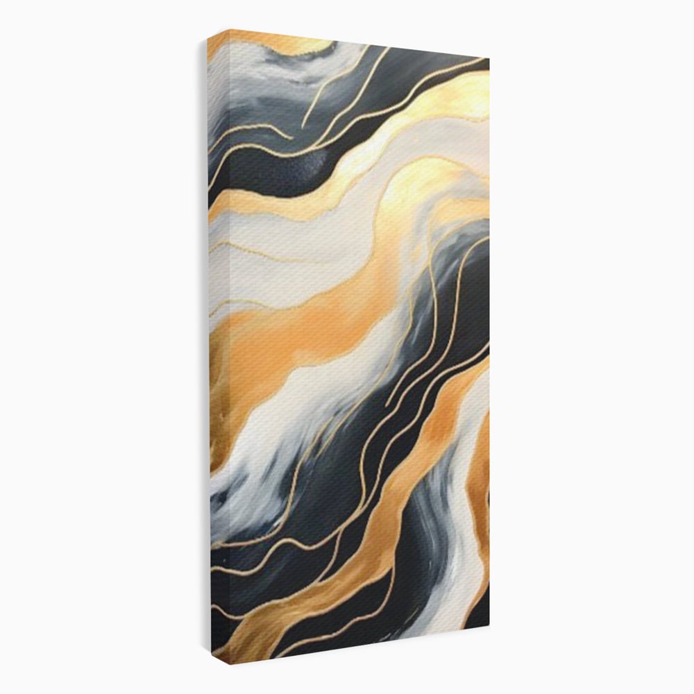Tablou canvas cu pictura abstracta cu valuri aurii, fara rama, pe sasiu de lemn