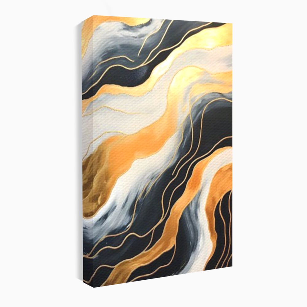 Tablou canvas cu pictura abstracta cu valuri aurii, fara rama, pe sasiu de lemn