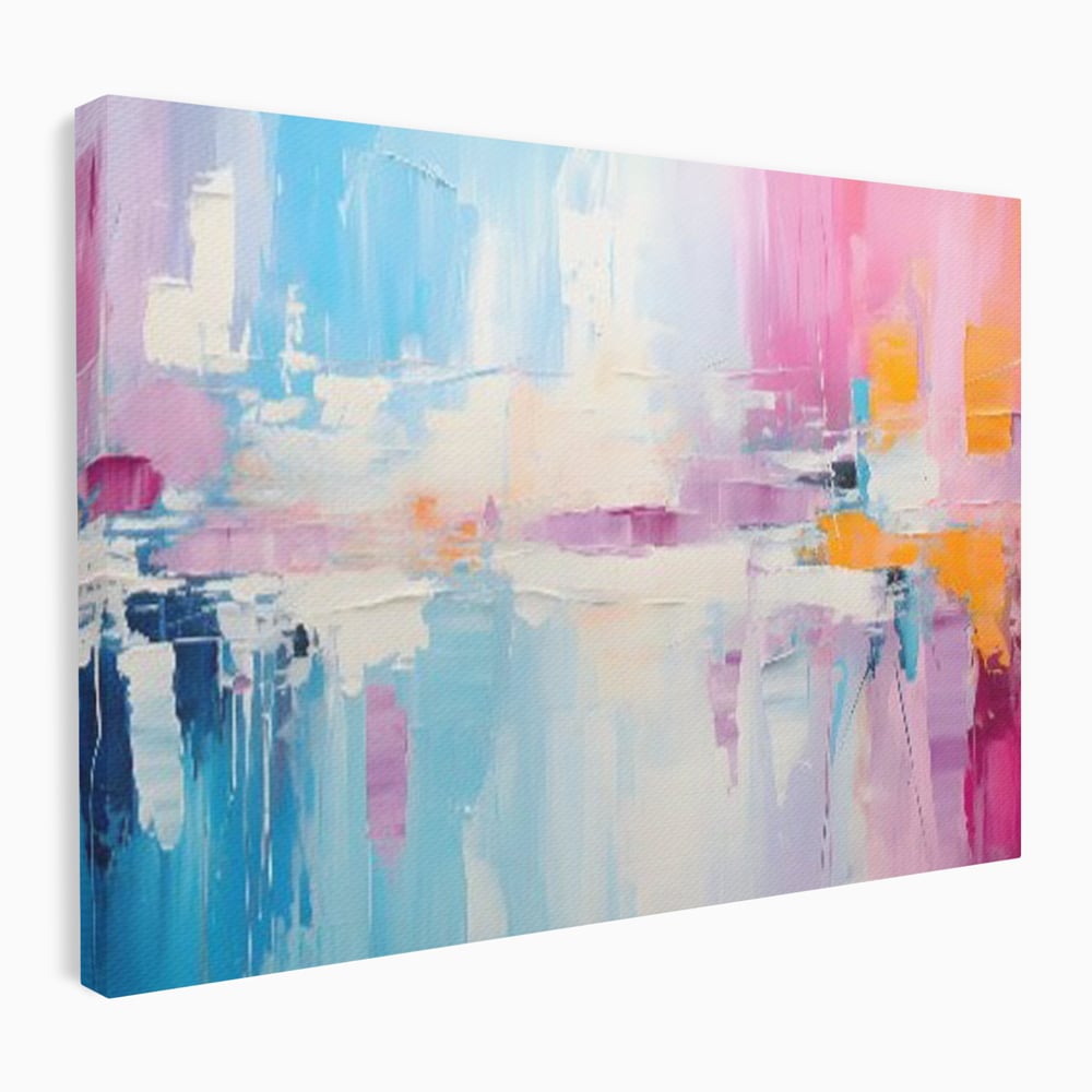 Tablou canvas cu pictura abstracta orizontala in nuante vibrante, fara rama, pe sasiu de lemn
