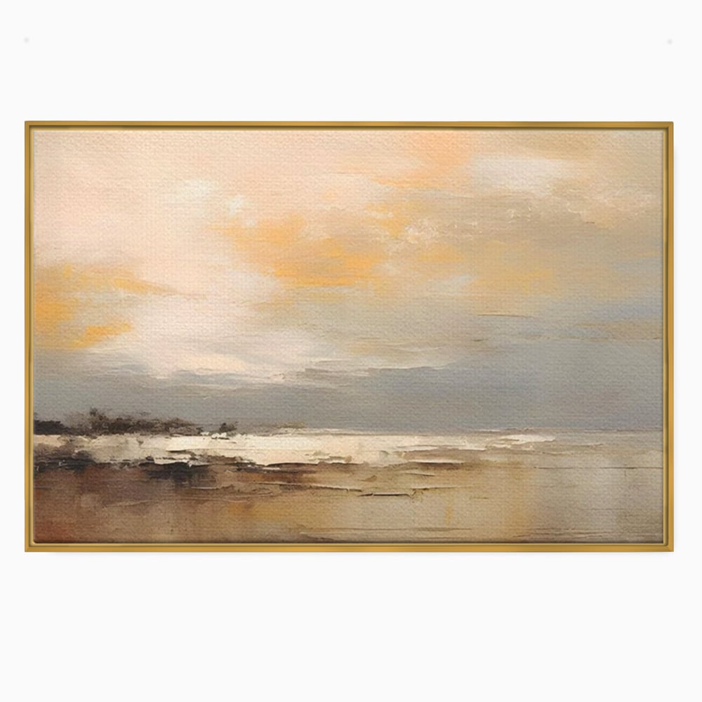 Tablou canvas cu tablou canvas cu peisaj maritim abstract, in rama de aluminiu auriu