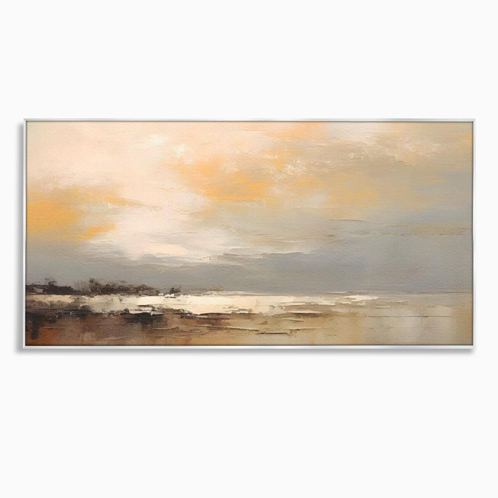 Tablou canvas cu tablou canvas cu peisaj maritim abstract, in rama de aluminiu argintiu