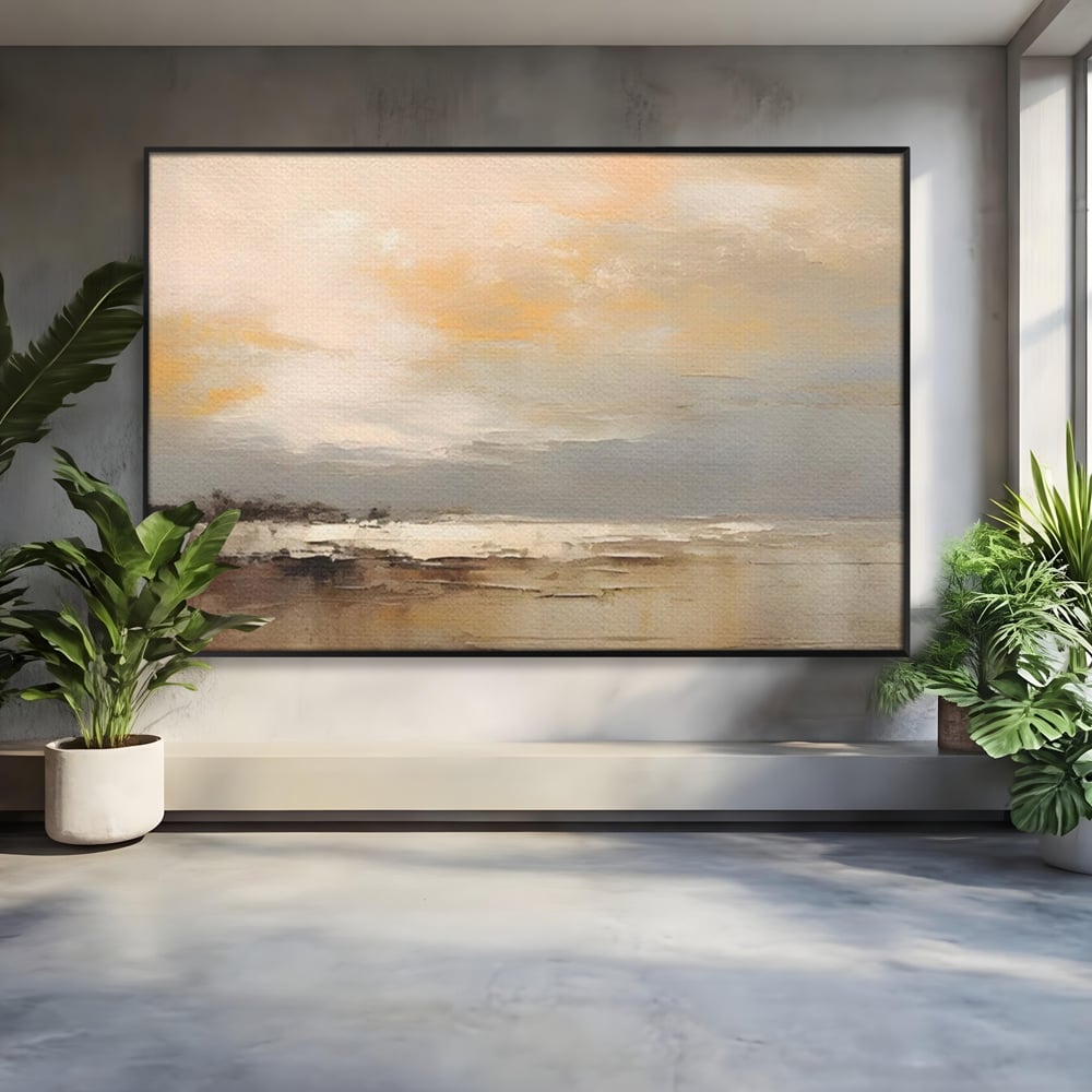 Tablou canvas cu tablou canvas cu peisaj maritim abstract, in rama de aluminiu negru