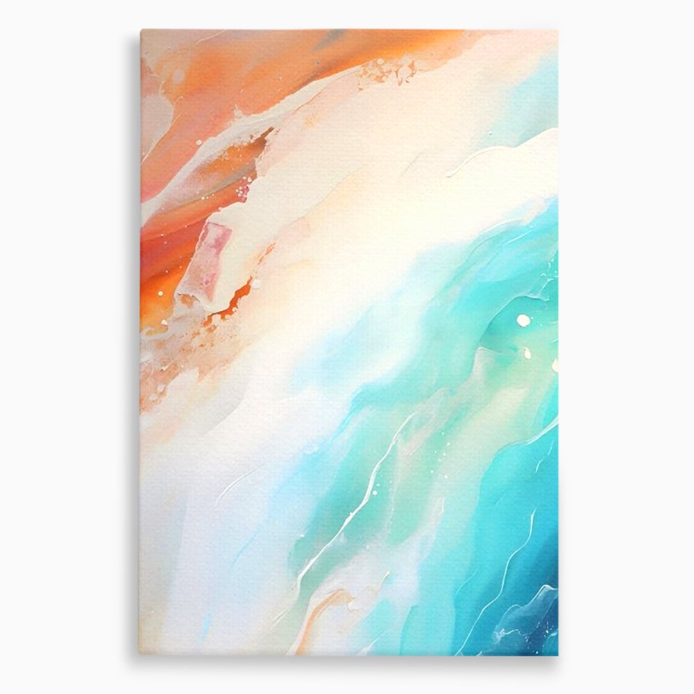 Tablou canvas cu pictura abstracta cu valuri turcoaz, fara rama, pe sasiu de lemn