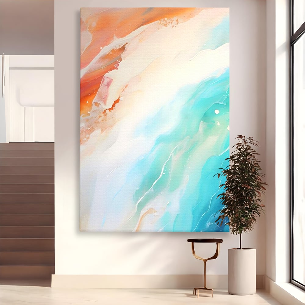 Tablou canvas cu pictura abstracta cu valuri turcoaz, fara rama, pe sasiu de lemn