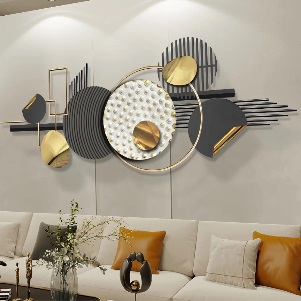 Tablou canvas cu decoratiune metalica abstracta cu cercuri