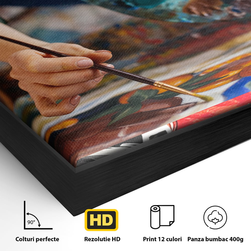 Detaliu al suprafetei: tablou canvas cu michael jordan in actiune, in rama de aluminiu negru