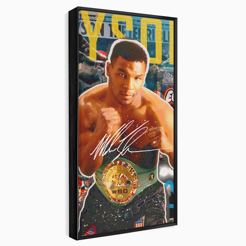 Tablou canvas cu tablou canvas cu boxerul mike tyson, in rama de aluminiu negru