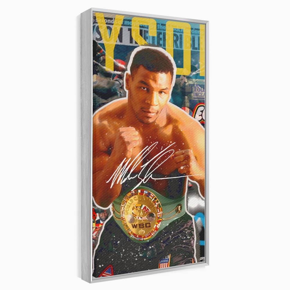 Tablou canvas cu tablou canvas cu boxerul mike tyson, in rama de aluminiu argintiu