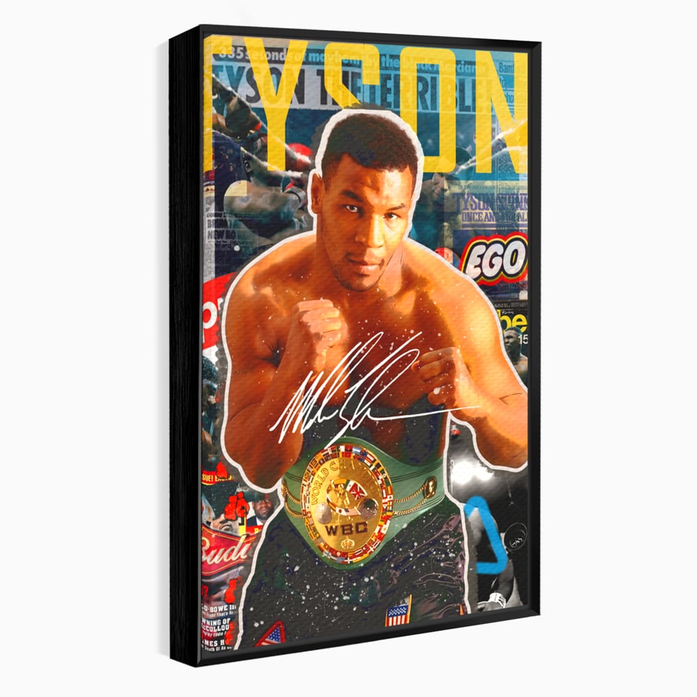 Tablou canvas cu tablou canvas cu boxerul mike tyson, in rama de aluminiu negru