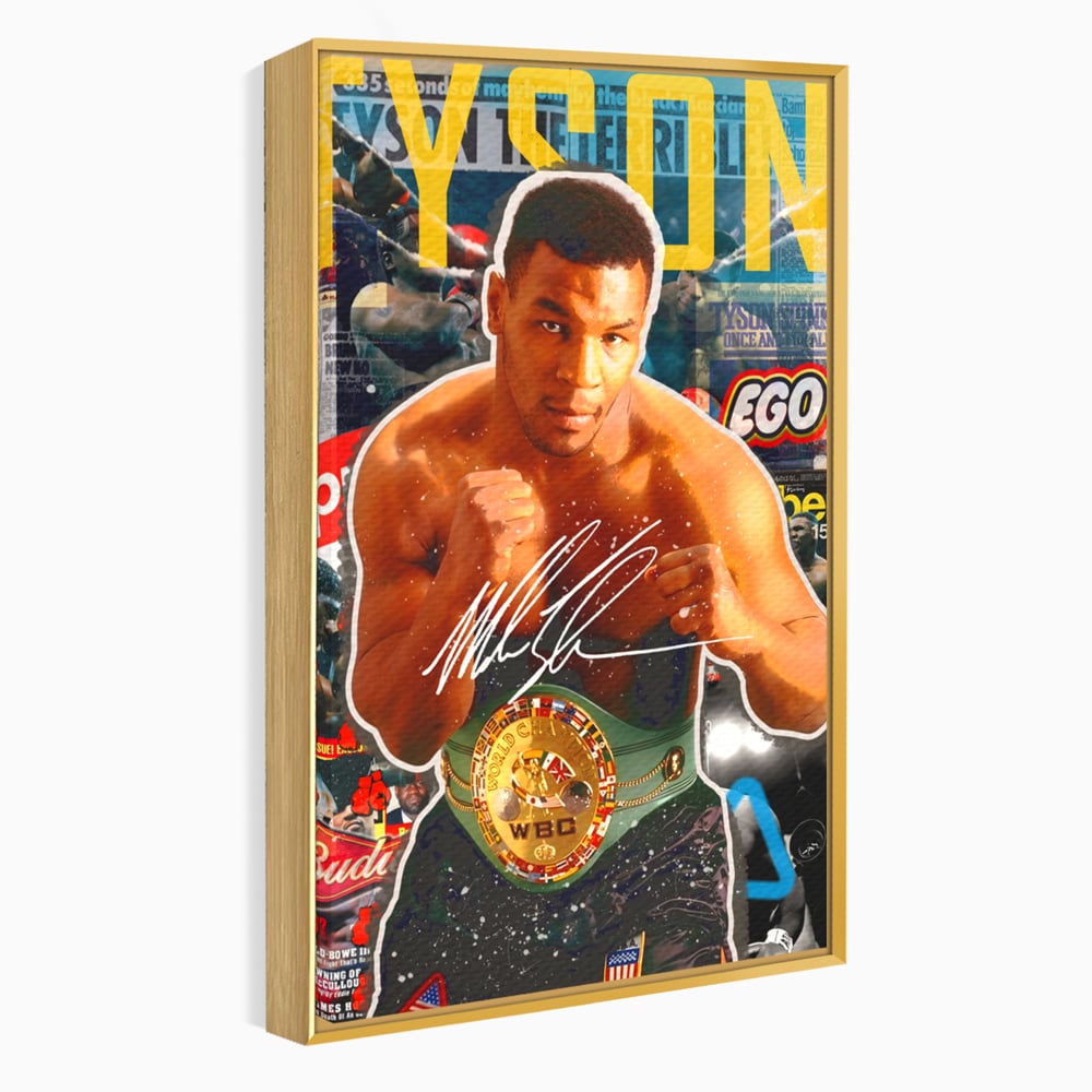 Tablou canvas cu tablou canvas cu boxerul mike tyson, in rama de aluminiu auriu