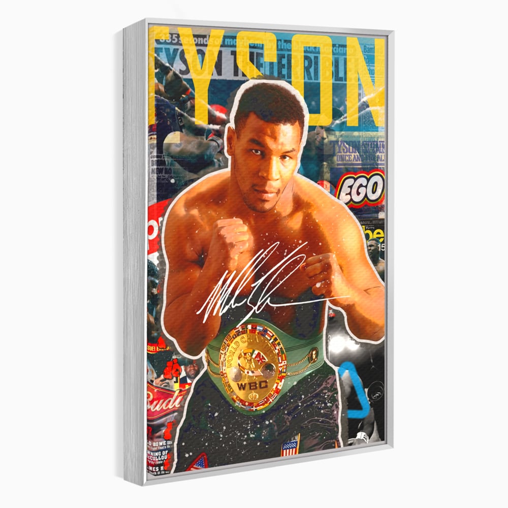 Tablou canvas cu tablou canvas cu boxerul mike tyson, in rama de aluminiu argintiu