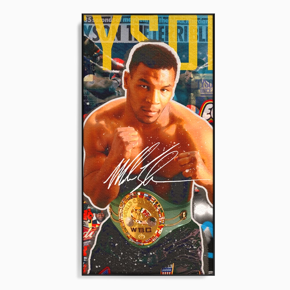 Tablou canvas cu tablou canvas cu boxerul mike tyson, in rama de aluminiu negru