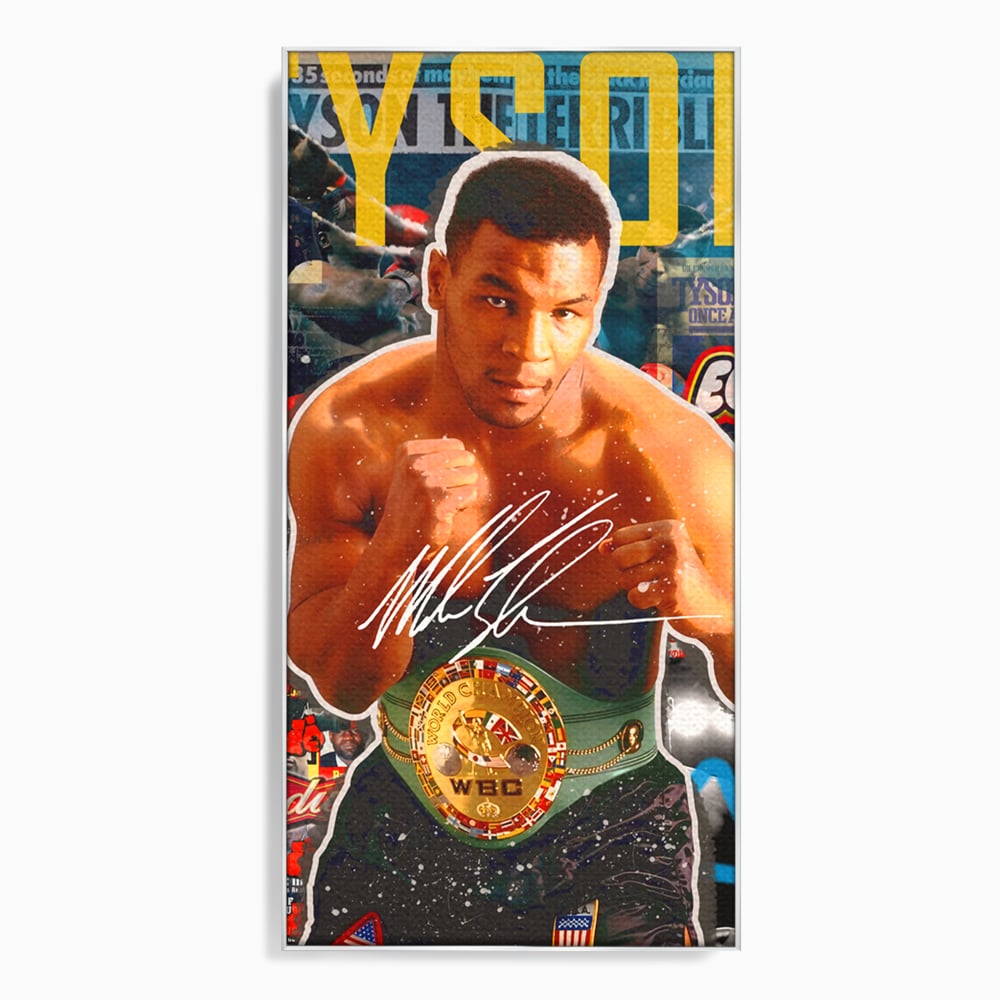 Tablou canvas cu tablou canvas cu boxerul mike tyson, in rama de aluminiu argintiu