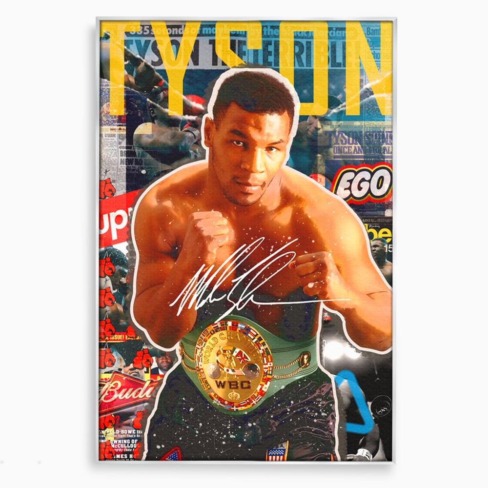 Tablou canvas cu tablou canvas cu boxerul mike tyson, in rama de aluminiu argintiu