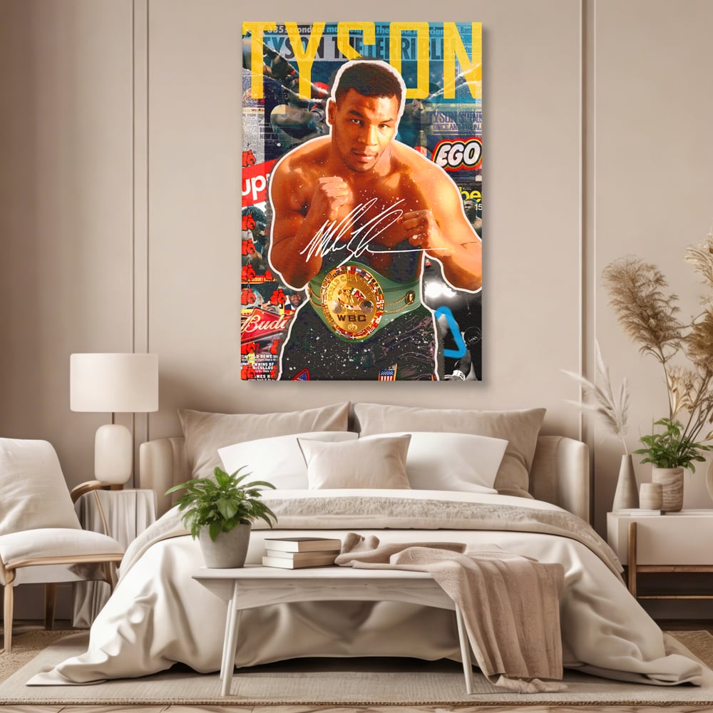 Tablou canvas cu tablou canvas cu boxerul mike tyson, fara rama, pe sasiu de lemn, pe perete intr-un dormitor
