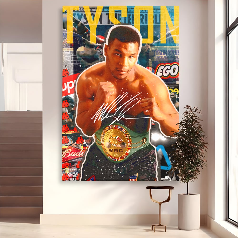 Tablou canvas cu tablou canvas cu boxerul mike tyson, fara rama, pe sasiu de lemn