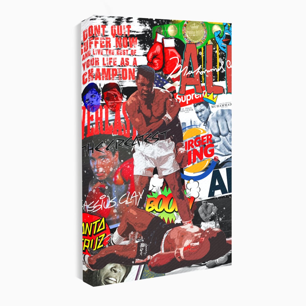 Tablou canvas cu tablou canvas cu muhammad ali in box, fara rama, pe sasiu de lemn