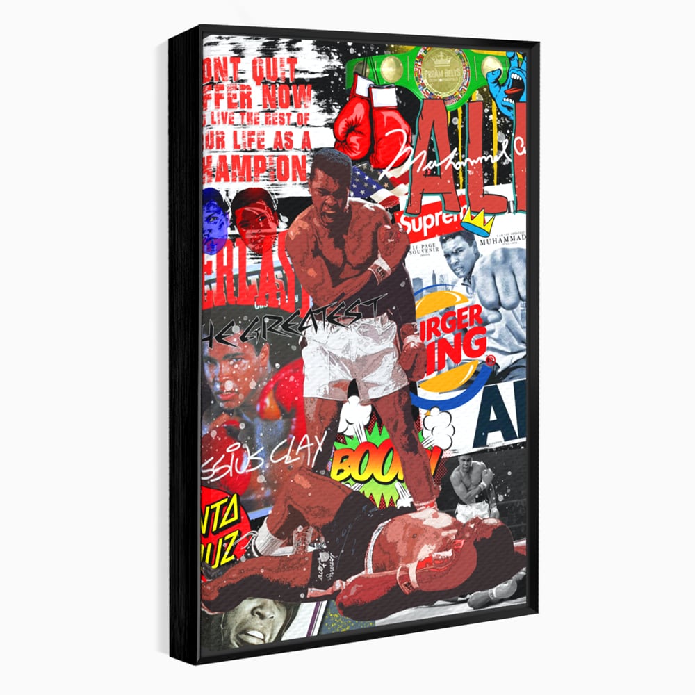 Tablou canvas cu tablou canvas cu muhammad ali in box, in rama de aluminiu negru