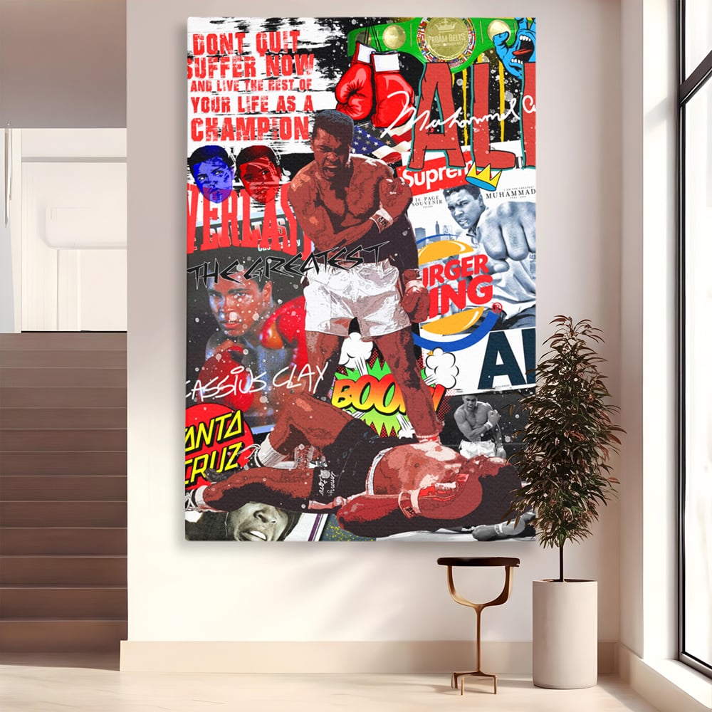 Tablou canvas cu tablou canvas cu muhammad ali in box, fara rama, pe sasiu de lemn