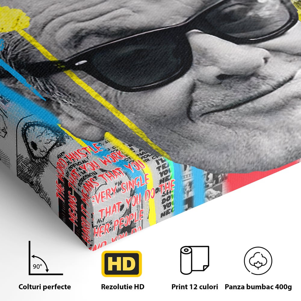 Detaliu al suprafetei: tablou portret jack nicholson cu ochelari si tigara, fara rama, pe sasiu de lemn