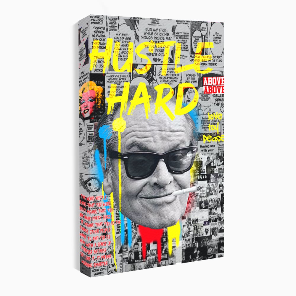 Tablou canvas cu tablou portret jack nicholson cu ochelari si tigara, fara rama, pe sasiu de lemn