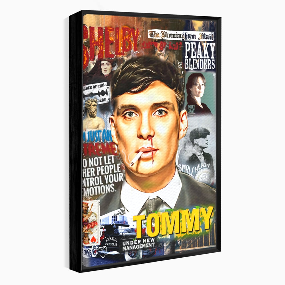 Tablou canvas cu tablou canvas cu portretul lui tommy shelby, in rama de aluminiu negru