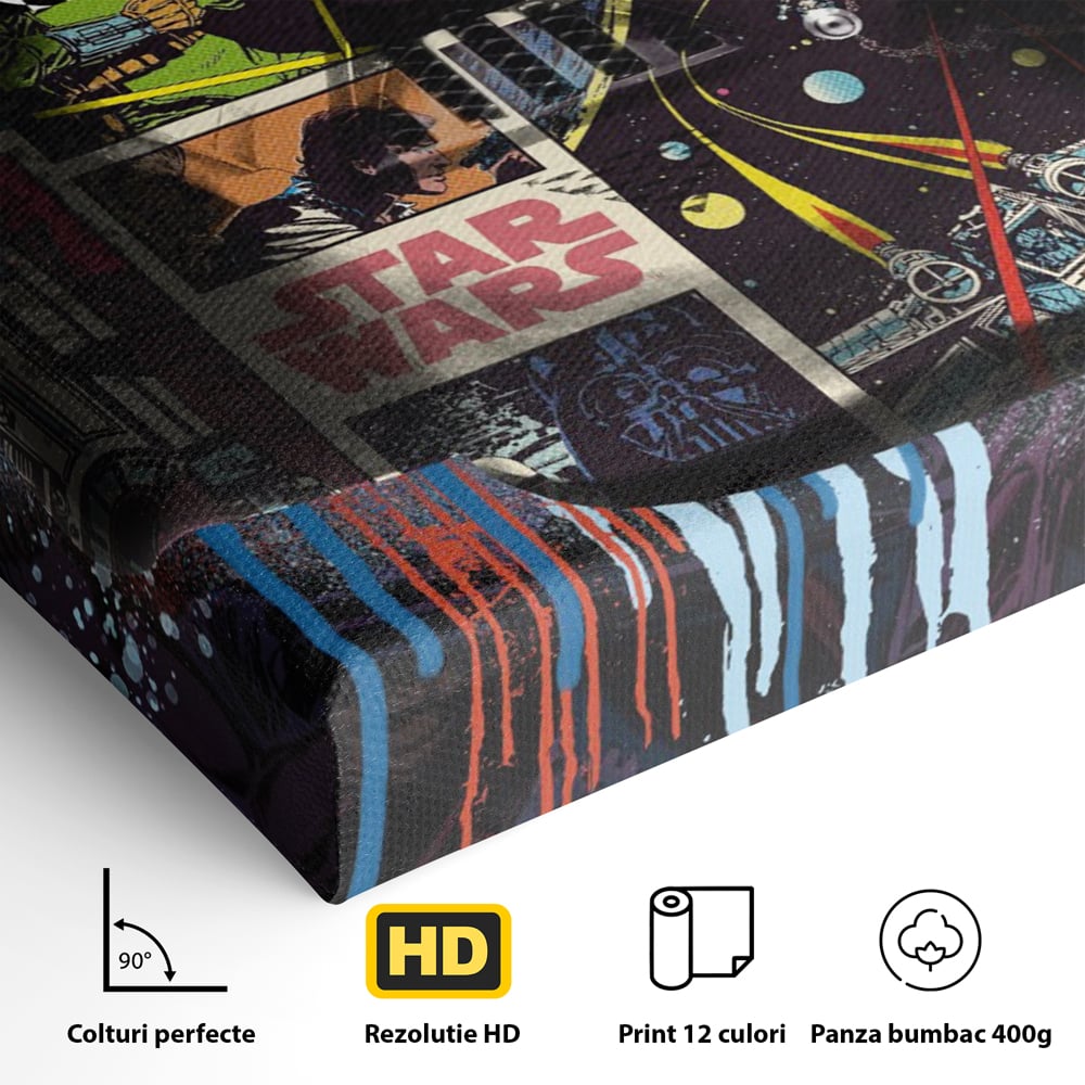 Detaliu al suprafetei: tablou canvas cu darth vader din star wars, fara rama, pe sasiu de lemn