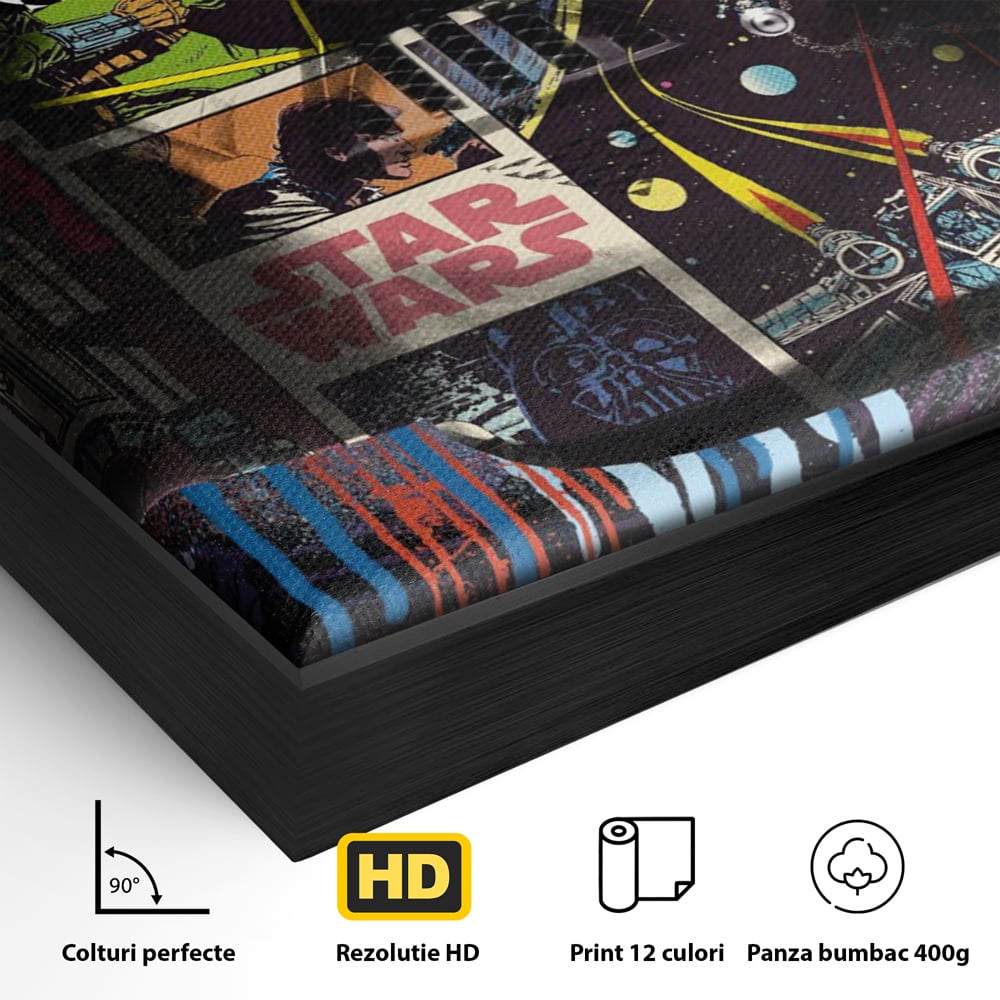 Detaliu al suprafetei: tablou canvas cu darth vader din star wars, in rama de aluminiu negru