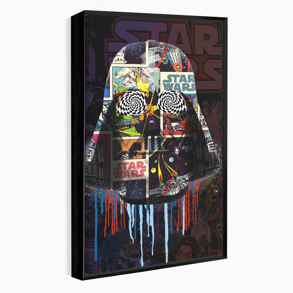 Tablou canvas cu tablou canvas cu darth vader din star wars, in rama de aluminiu negru