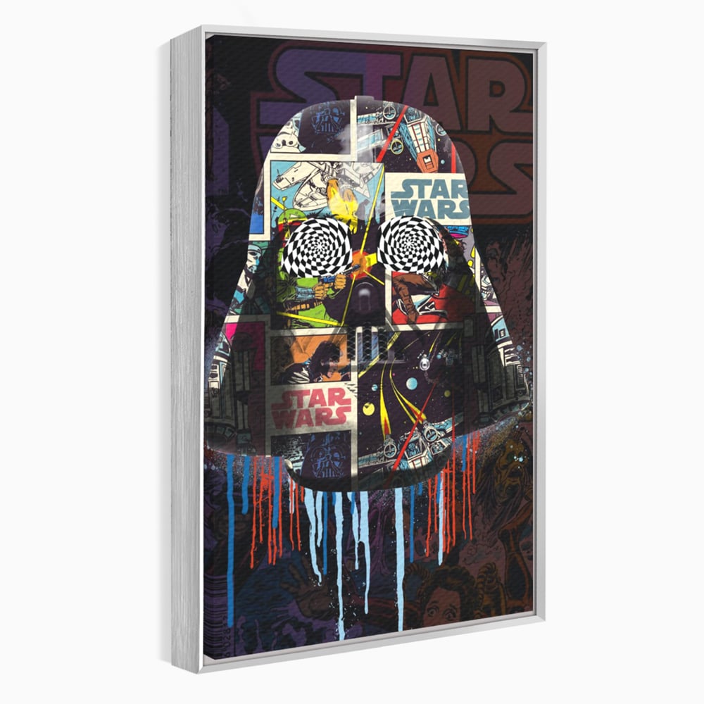 Tablou canvas cu tablou canvas cu darth vader din star wars, in rama de aluminiu argintiu