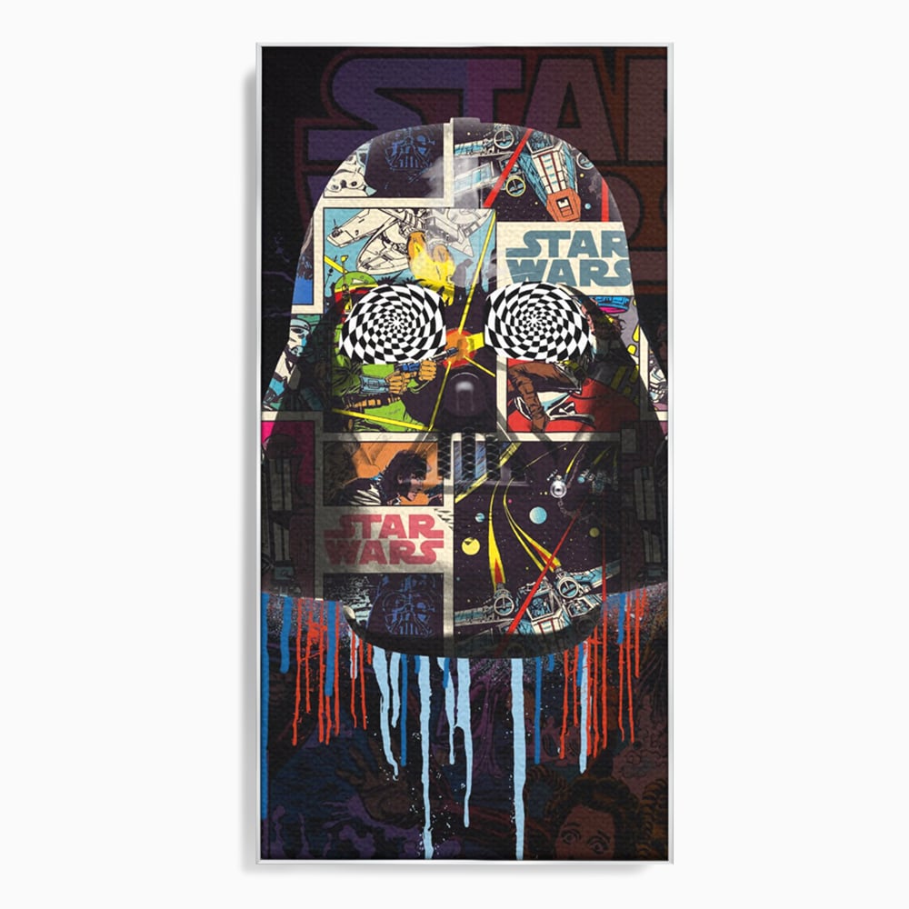 Tablou canvas cu tablou canvas cu darth vader din star wars, in rama de aluminiu argintiu