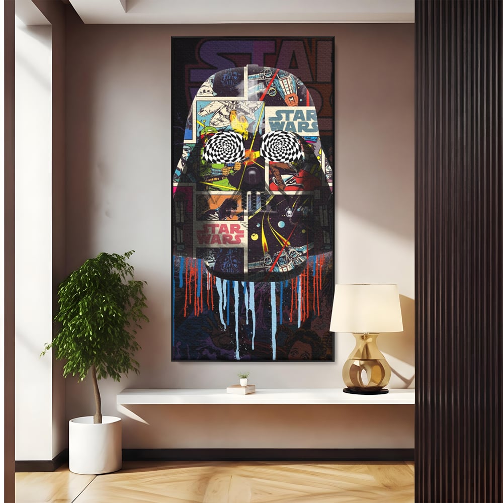Tablou canvas cu tablou canvas cu darth vader din star wars, in rama de aluminiu negru