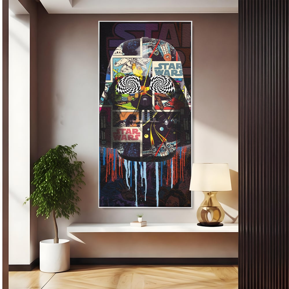 Tablou canvas cu tablou canvas cu darth vader din star wars, in rama de aluminiu argintiu
