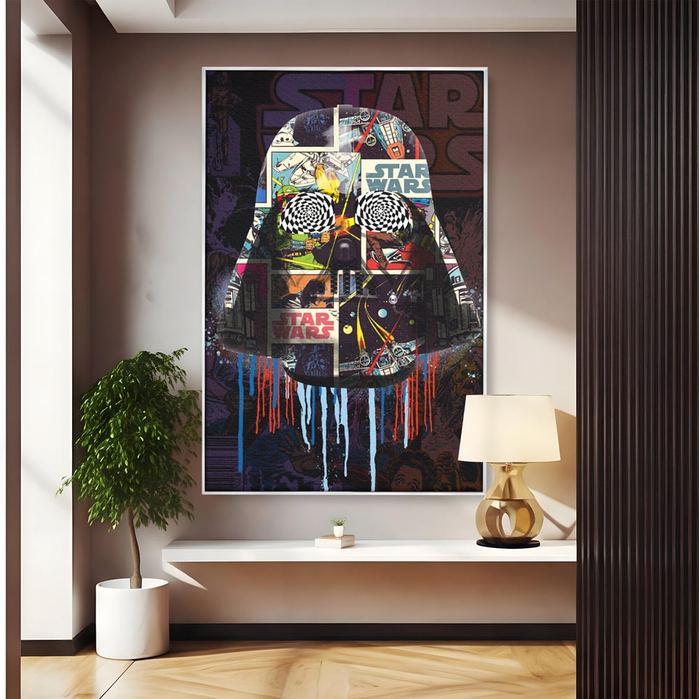 Tablou canvas cu tablou canvas cu darth vader din star wars, in rama de aluminiu argintiu
