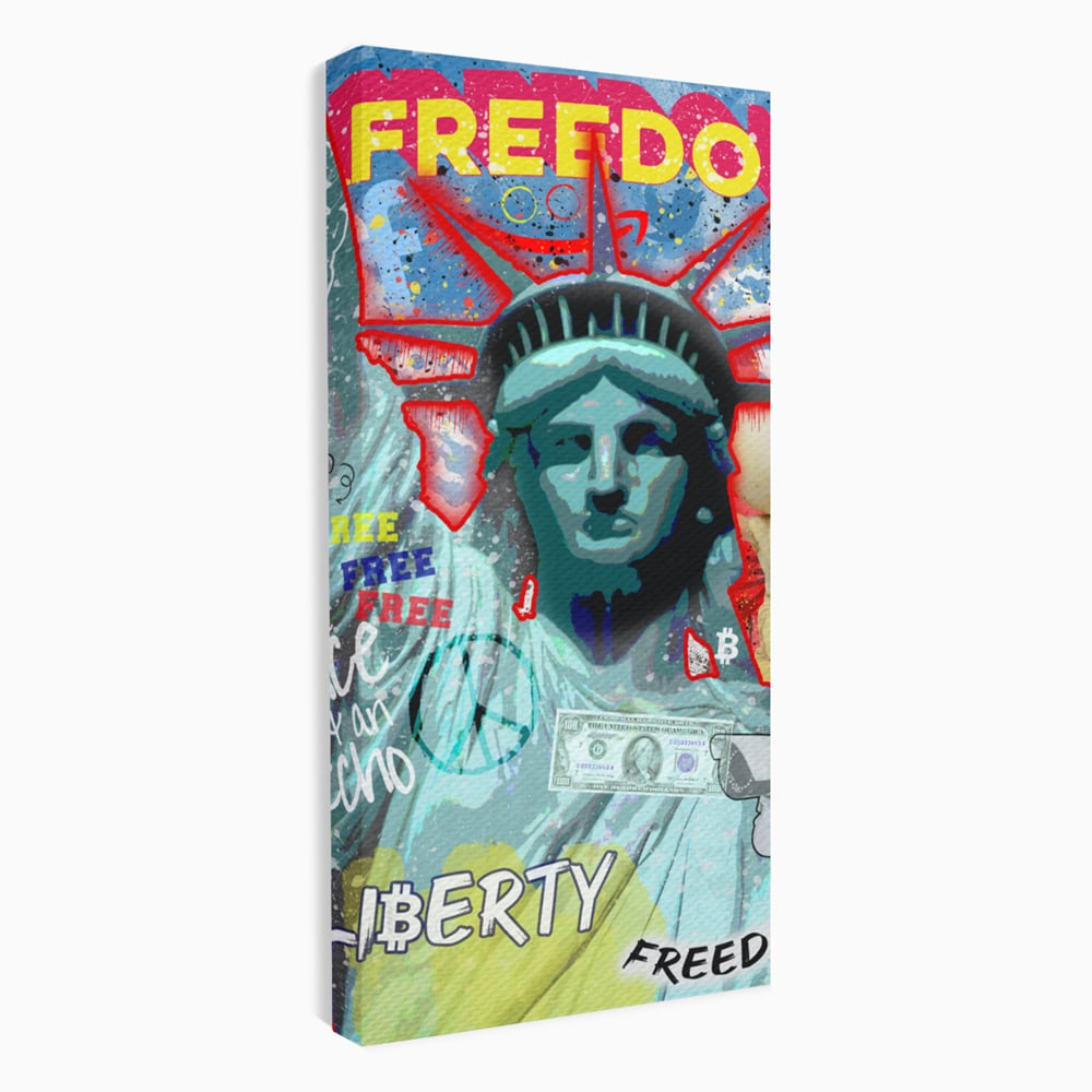Tablou canvas cu tablou canvas cu statuia libertatii si graffiti, fara rama, pe sasiu de lemn