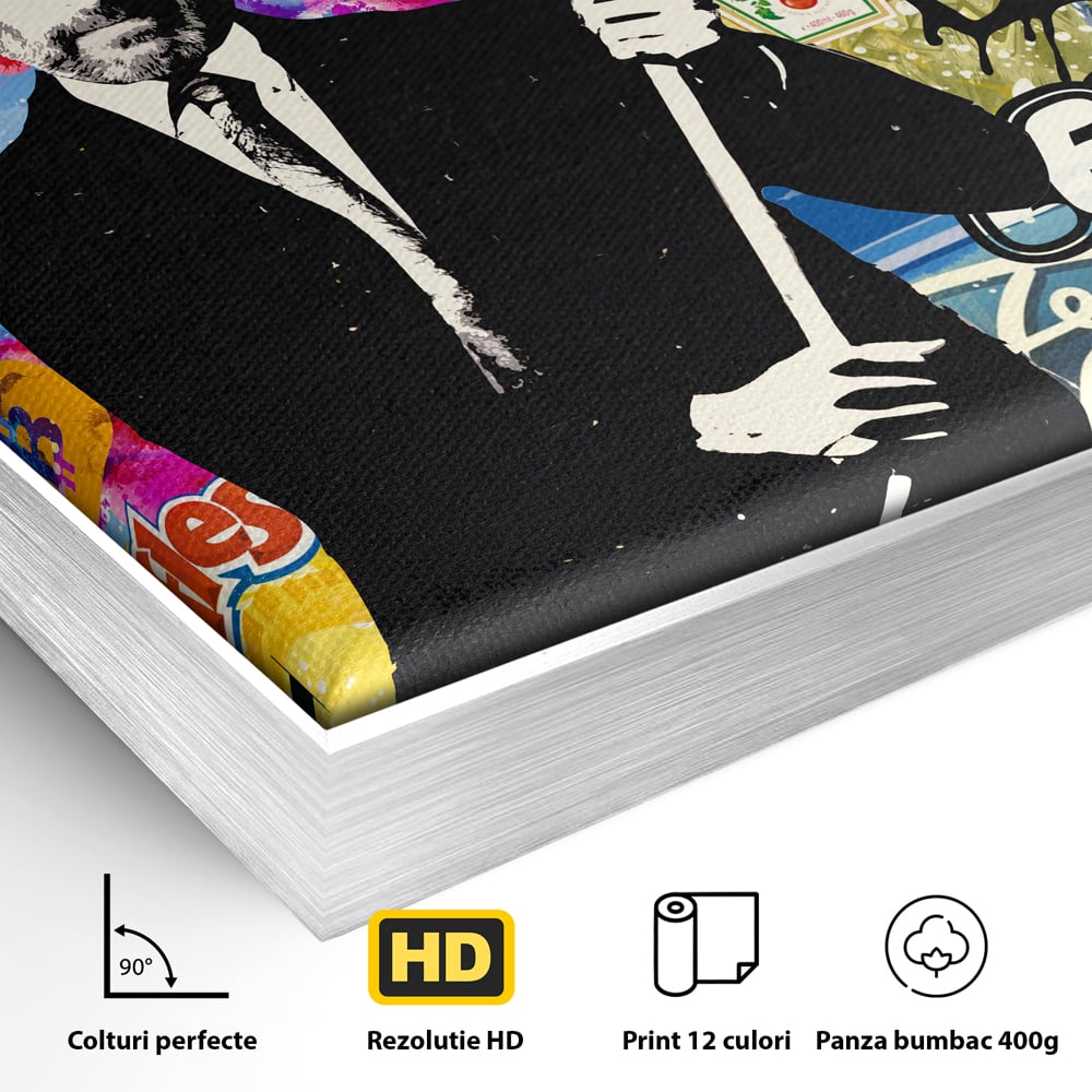 Detaliu al suprafetei: tablou canvas cu portretul lui steve jobs, in rama de aluminiu argintiu