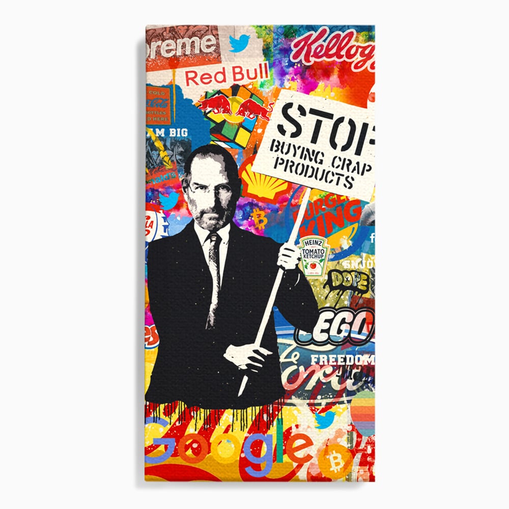 Tablou canvas cu tablou canvas cu portretul lui steve jobs, fara rama, pe sasiu de lemn