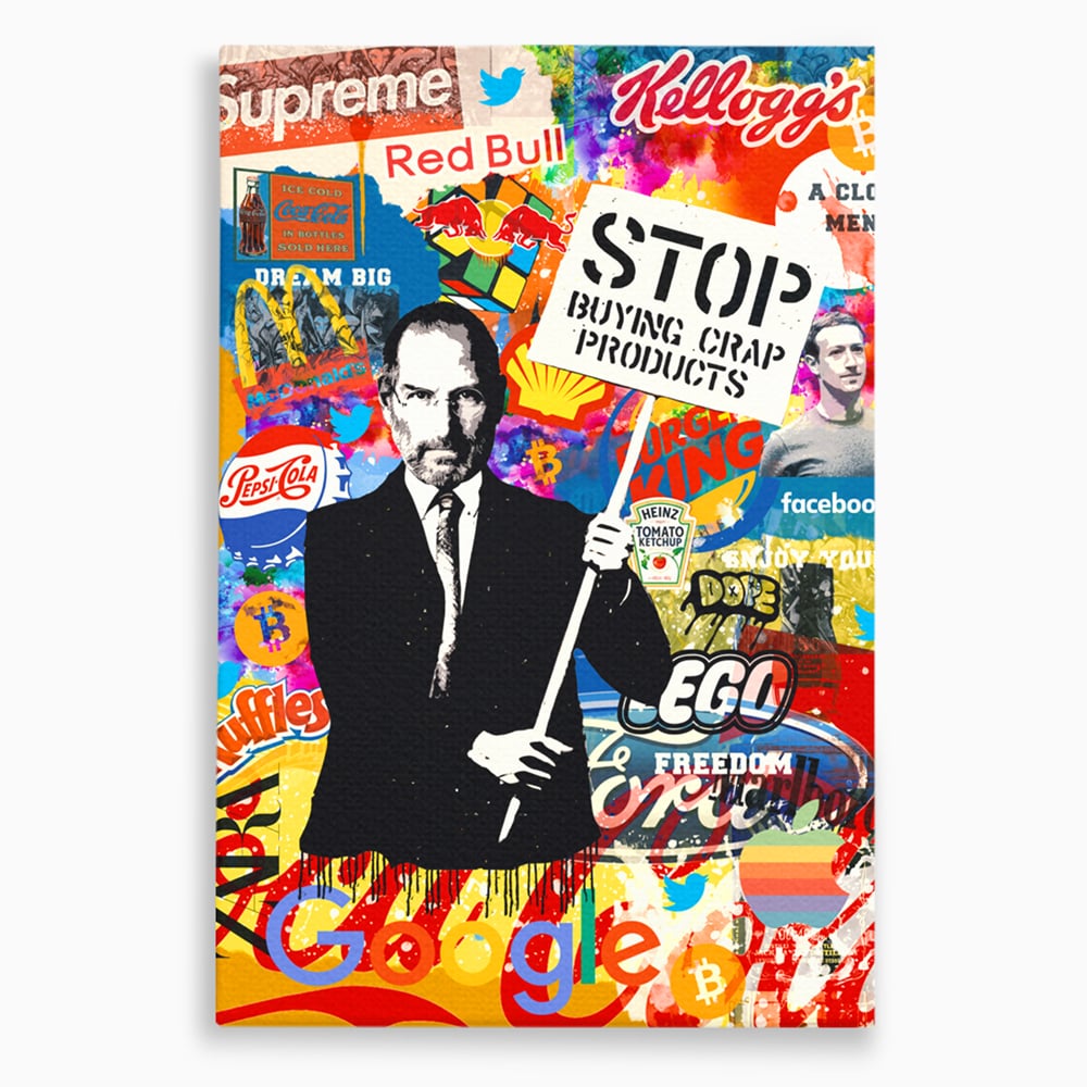 Tablou canvas cu tablou canvas cu portretul lui steve jobs, fara rama, pe sasiu de lemn