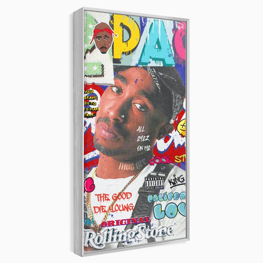 Tablou canvas cu tablou canvas cu portret tupac shakur, in rama de aluminiu argintiu