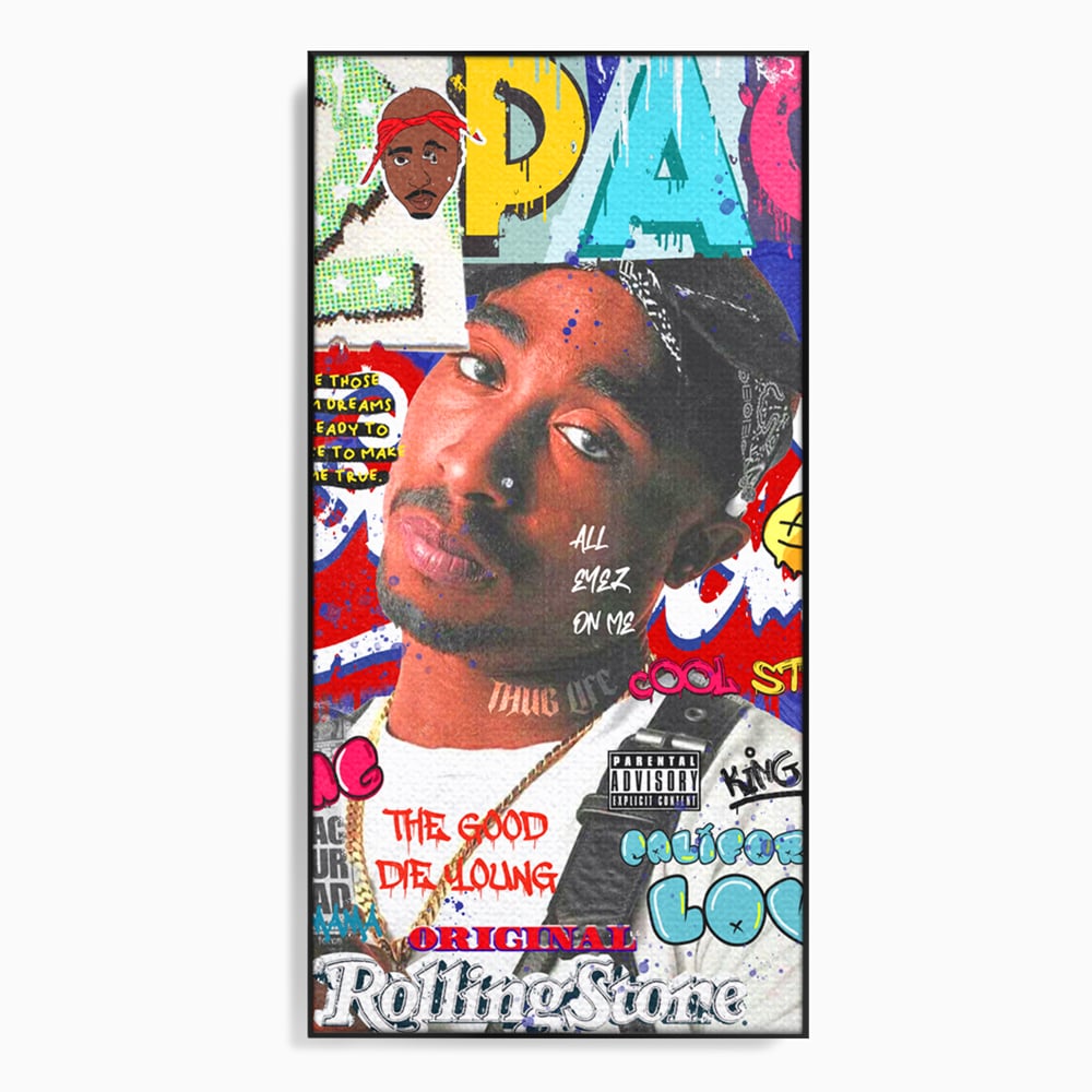 Tablou canvas cu tablou canvas cu portret tupac shakur, in rama de aluminiu negru